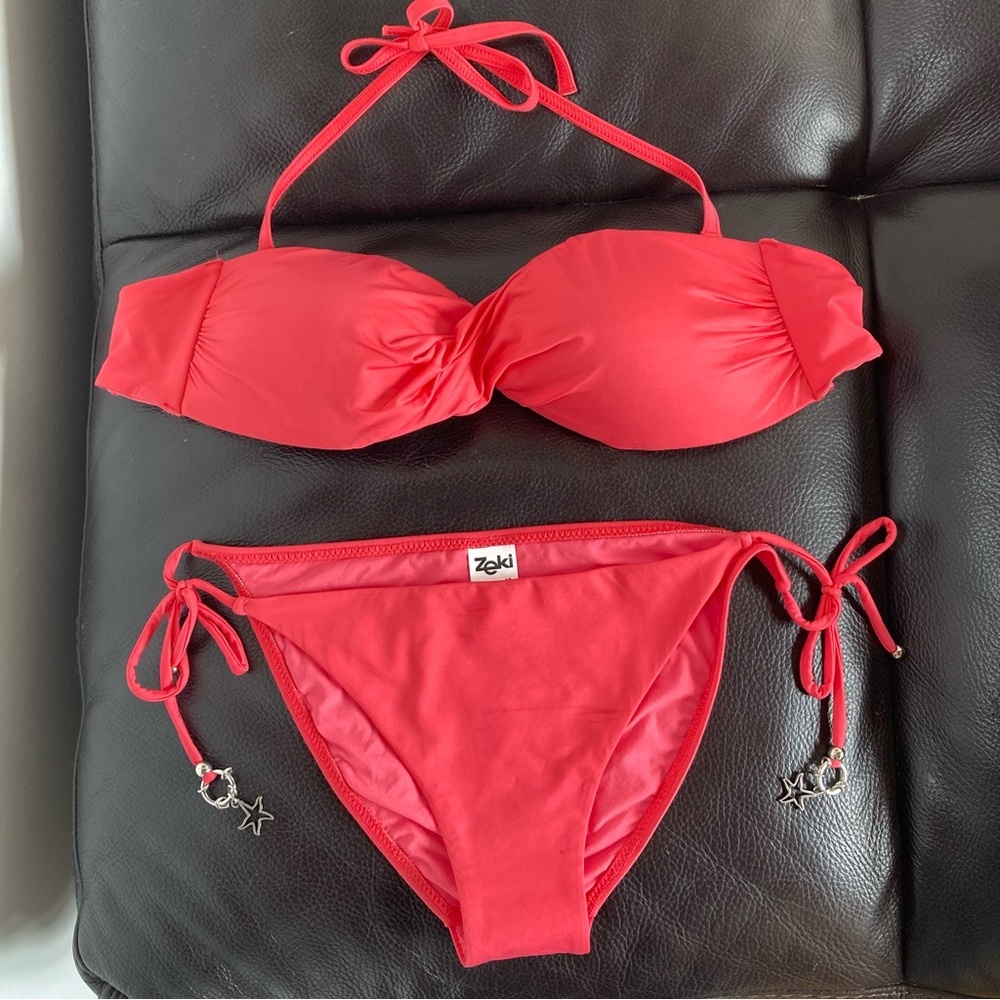 Zeki Swimwear Coral Bikini with silver hardware NEW